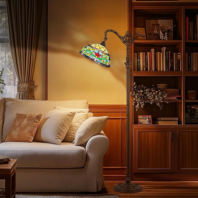 Capulina Tiffany Lamp Stained Glass Floor Lamp Arched Gooseneck Adjustable Angle Rome Victorian Tiffany Style Floor Lamp for Living Room Bedroom Home Office