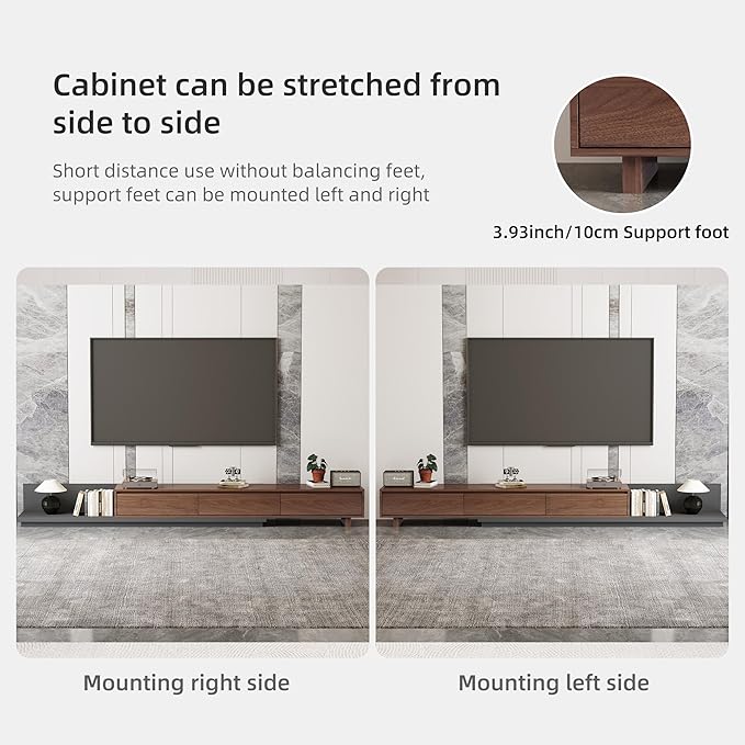 Mid-Century Modern Extendable TV Stand with Ample Storage for Living Room – Adjustable TV Cabinet from 78.7" to 130", 3-Drawer Entertainment Center, Walnut