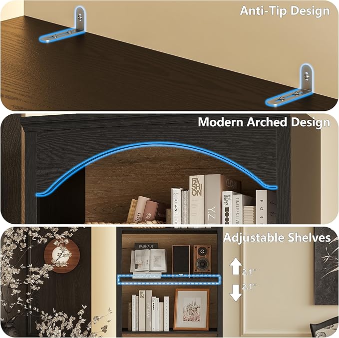 71" H Tall Bookshelf and Bookcase, Farmhouse Book Shelf with 5-Tier Open Shelves, Wooden Bookcase Freestanding Display Bookshelves for Bedroom, Living Room, Black