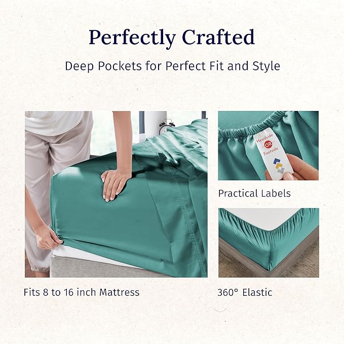 California Design Den Deep Pocket Queen Sheet Set - Luxury 600 Thread Count 100% Cotton Sheets Sateen, Cooling Queen Size Sheets Deep Pocket Set, Hotel-Quality Sheet Set Queen Size Cotton - Teal