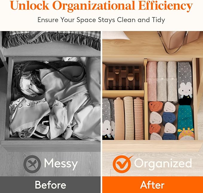 Lifewit 8 Pack Drawer Dividers Bamboo 4" High, 12-17" Adjustable Drawer Organizers for Clothes, Expandable Dresser Separators in Bedroom/Bathroom/Kitchen/Fridge/Office Organization and Storage