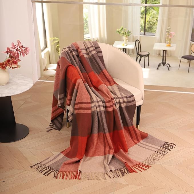 Christmas Plaid Throw Blanket for Couch,100% Wool Throw Blanket for Home Decor, Soft Lightweight Cozy All Season Decorative Vintage Blankets for Travel,Bed, Sofa, Chair, Outdoor 55"x83"/1.5LBS