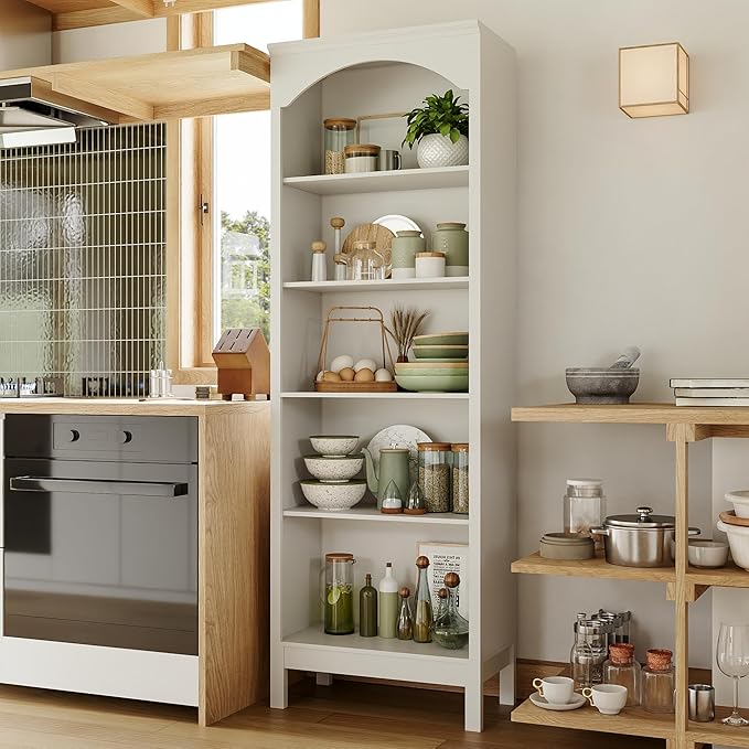 71" H Tall Bookshelf and Bookcase, Farmhouse Book Shelf with 5-Tier Open Shelves, Wooden Bookcase Freestanding Display Bookshelves for Bedroom, Living Room, White