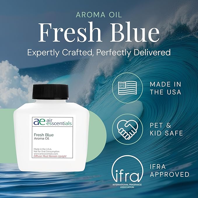 Fresh Blue Aroma Oil, Essential Oils Blend for Diffusers & Scent Machines, Mandarin, Ozone, and Cardamom Blend, Aromatherapy, Cold Air Diffuser Compatible, 100 mL
