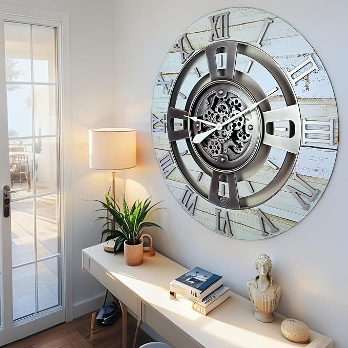 The Gears Clock Real Moving Gear Wall Clock England Line (Desert Beige, 24 inches (60 cm))