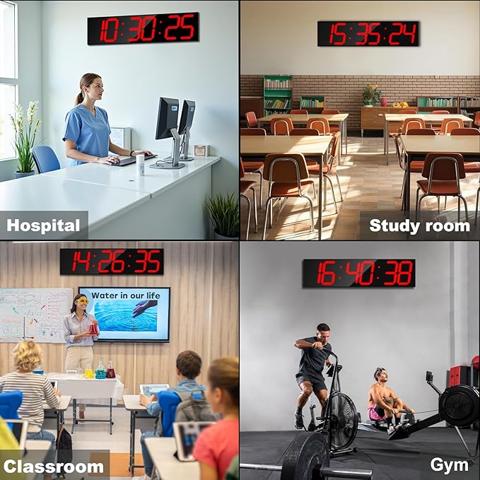 28.4''Large Digital Wall Clock,Automic Digital Clock with Alarm,Clendar and Termperature,Auto Time Sync with Easy Operation, Big Timer with Countdown and Countup (Red)