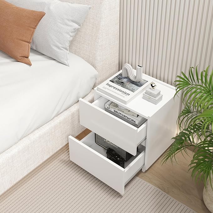 Nightstands Set of 2, Small Dresser for Closet, Sofa Side Table with Drawers for Small Spaces Wooden Bedside Tables, White Modern Storage Cabinet for Bedroom. Entryway, 15.8 in