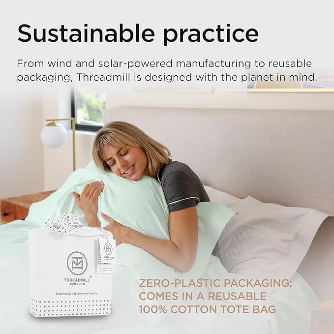 Threadmill King Size Sheets | 600 Thread Count King Bed Sheets Set for King Mattress 16” Deep Pocket | Sateen Weave 4-Piece Bedding Set with Cooling Effect | Seaglass