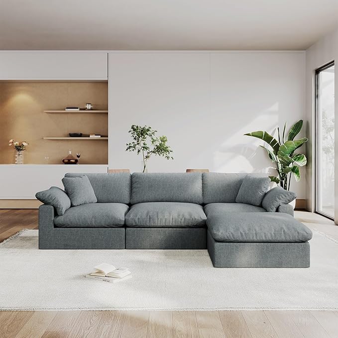 Modular Sectional Sofa Cloud Couch,Down Filled Comfy Cloud Modern Sofa,L Shape Oversized Couch Cushion Covers Removable for Living Room,Light Blue