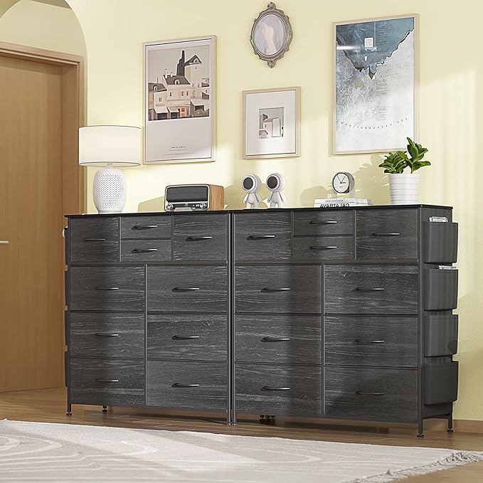Lulive Dresser for Bedroom with 10 Drawers, Chest of Drawers, Fabric Storage Tower with Side Pockets and Hooks, Organizer Unit for Living Room, Hallway, Closet