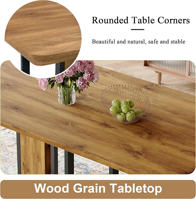 JUFU Dinner Table Set for 4, 67'' Wood Faux Marble Dining Table Set for 4 with 007-Brown PU Upholstered Chairs, Modern Rectangle Kitchen Table Chairs Set of 4, Ideal for Dining Room, Easy Assembly