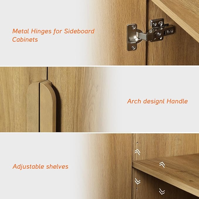 WAMPAT Modern TV Stand for TVs Up to 75 inches,63" W Farmhouse Entertainment Center with Adjustable Shelf and 4 Doors,Media Console Table TV Cabinet for Living Room,Light Walnut