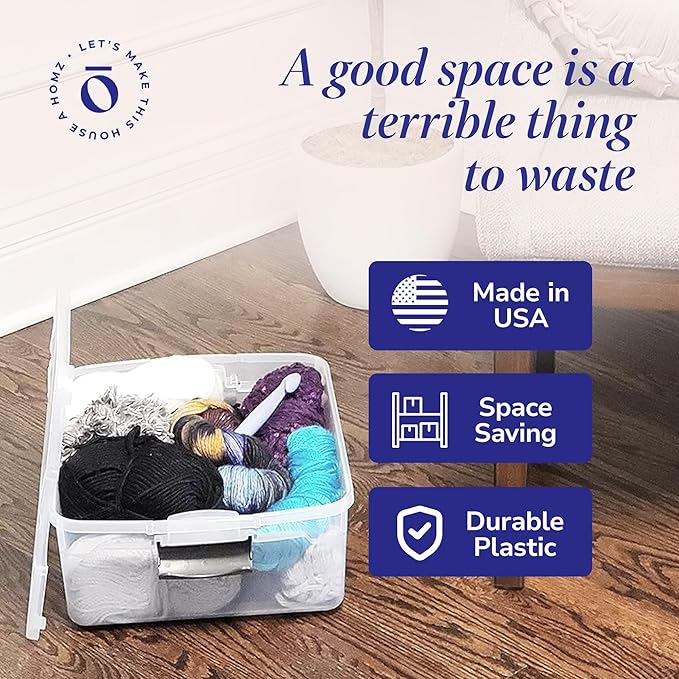 HOMZ 4-Pack Latching Lid, Clear Plastic Storage Organizer Bins, 15.5 Quart, Gray Latch - Stackable Organizing Containers for Home, Garage, and Office