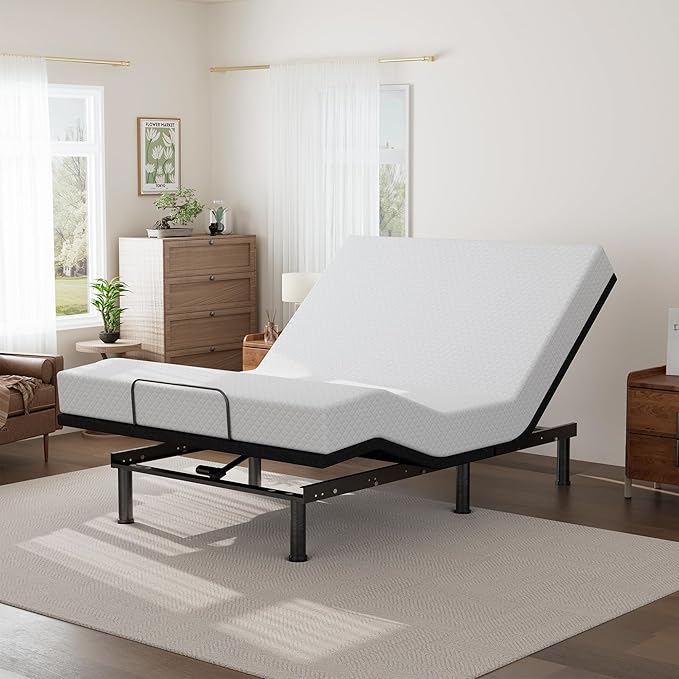 Queen Size Adjustable Bed Base Frame and 10 inch Green Tea Memory Foam Mattress, Electric Bed Base w/Wireless Remote, Zero Gravity Bed, Head and Foot Incline, Anti-Snore,Easy Assembly
