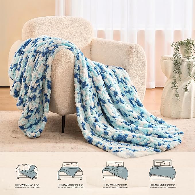 L'AGRATY Chunky Knit Blanket Throw: 50''x60'' Chenille Chunky Knitted Throw Blankets for Bed Couch - Handmade Thick Cable Knit Blanket - Large Crochet Rope Blankets for Home Decor