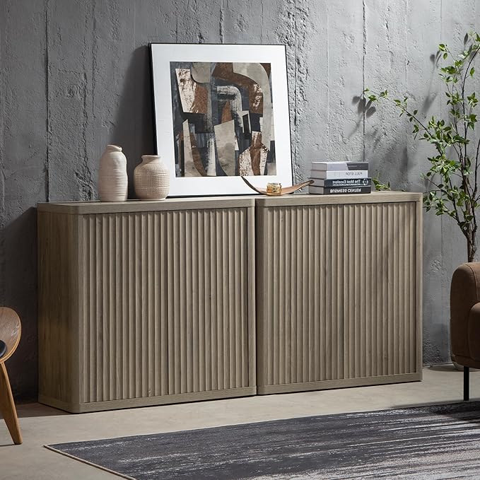 SICOTAS Buffet Cabinet with Storage Sideboard Accent Modern Credenza with Doors & Shelves Fluted 69.2" Tall Media Console Mid Century Coffee Bar Table for Living Room Kitchen Dining Room Hallway