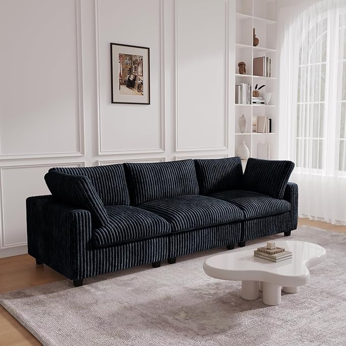 JACH 118" Sectional Couches, Convertable Modular Sofa for Living Room, Modern Deep Seat Couch, Sofa Covers Washable, Minimalist Plush Sofas for Living Room, Apartment, Black