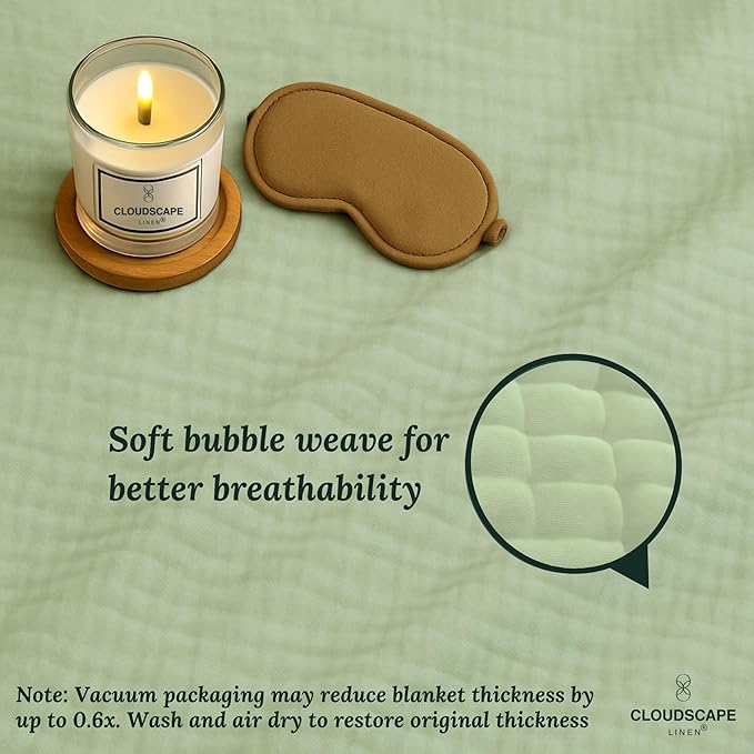 Cloud Scape Linen 100% 8 Layer Cotton Muslin Blanket King Size for Adult, Lightweight & Breathable, All Season Oversized Blanket for Bed, fits California King, 92x108, Seafoam Green