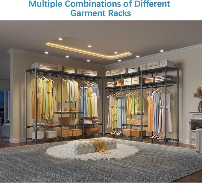 VIPEK V30 Heavy Duty Clothes Rack with 7 Adjustable Shelves & 2 Hang Rods, Portable Closet, Metal Clothing Rack, Freestanding Wardrobe Closet for Hanging Clothes, Max Load 870lbs