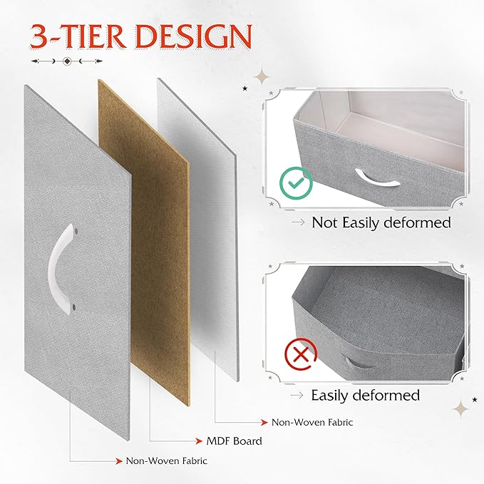 WLIVE Fabric Dresser, 5-Drawer Tall Dresser for Bedroom, Storage Dresser Organizer with Fabric Bins, Wood Top, Sturdy Steel Frame, Chest of Drawers for Closet, Hallway, Light Grey