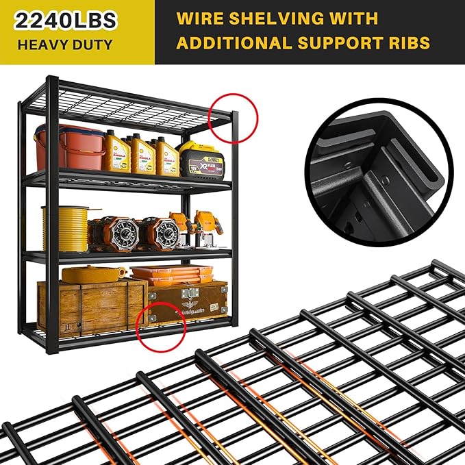 REIBII 40" W Garage Shelving 2240 LBS Storage Shelves Adjustable Metal Shelving Heavy Duty 4 Tier Metal Shelves for Garage Kitchen Pantry Warehouse Basement 40" W × 19.5" D × 59.5" H, 2 Pack