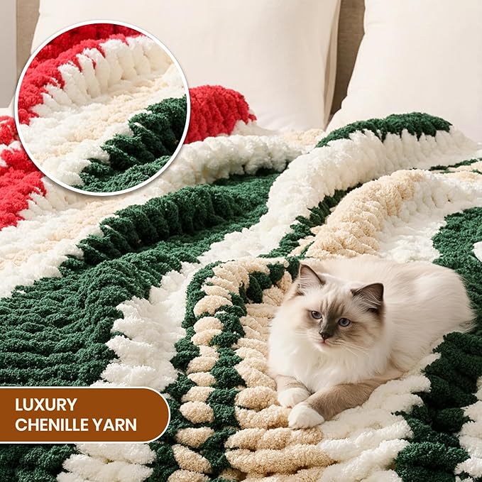 L'AGRATY Chunky Knit Blanket Throw: 60''x80'' Chenille Chunky Knitted Throw Blankets for Twin Bed Couch - Handmade Thick Cable Knit Blanket - Large Crochet Rope Blankets for Home Decor