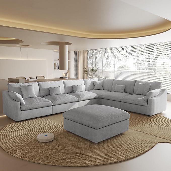 Cloud Couch for LivingRoom,153" U Shaped Modular Sectional Couch with Storage Ottoman,Down Filled 7 Seater Convertible Sleeper Sofa Bed Oversized Furniture,Grey