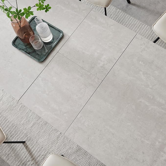 ZckyCine Modern Mid-Century Dining Table Set for 6-8 People Kitchen Dining Room Table Set Extendable Wood Dining Table and 6 Upholstered Chairs, Home Kitchen Furniture