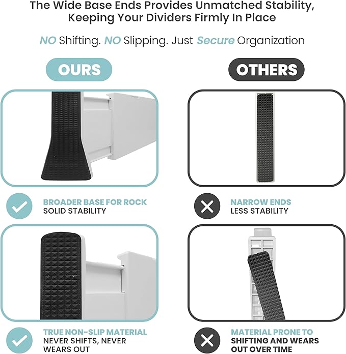 RAPTUROUS Adjustable Drawer Dividers, 8" Tall, Expandable 13.35-22", 6-Pack, Non-Slip for Deep Drawers in Kitchen, Bedroom, and Closet (White)