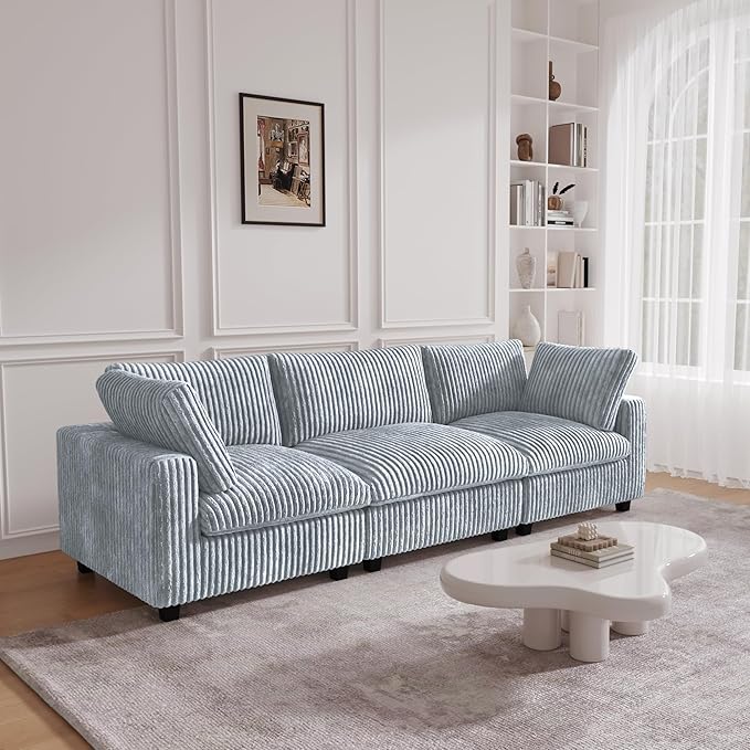 JACH 118" Sectional Couches, Convertable Modular Sofa for Living Room, Modern Deep Seat Couch, Sofa Covers Washable, Minimalist Plush Sofas for Living Room, Apartment, Light Grey