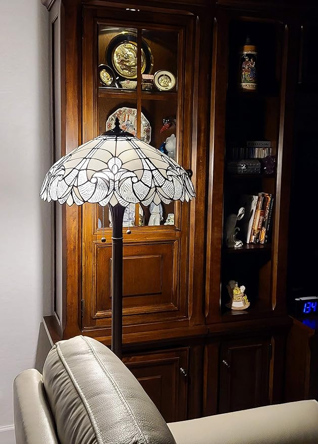 Amora Tiffany Style Floor Lamp - 62” Floral Mahogany Stained Glass Floor Lamp