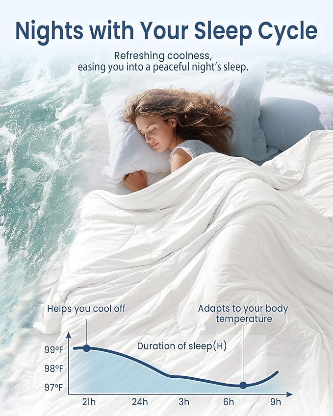 Cooling Comforter Twin Size, Breathable Blanket for Hot Sleepers & Night Sweats, Q-Max>0.46 Tech, Summer Lightweight & Skin-Friendly Bedding,60"x90", White