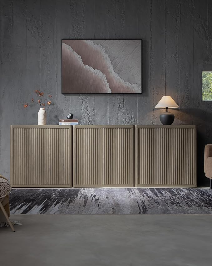 SICOTAS Buffet Cabinet with Storage Sideboard Accent Modern Credenza with Doors & Shelves Fluted 138.4" Tall Media Console Mid Century Coffee Bar Table for Living Room Kitchen Dining Room Hallway