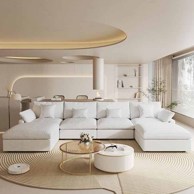 Cloud Couch Modular Sectional Sofa, 156" U Shaped Couch, Oversized Down Filled Convertible Wide Seater with 2 Ottomans for Living Room Set, Covers Washable&Replaceable,White