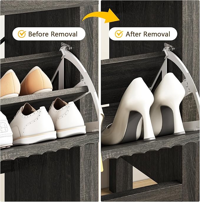 Shoe Cabinet Storage for Entryway, Fluted Shoe Cabinet with 2 Flip Drawers, Hidden Shoe Rack Tall Freestanding Shoe Organizer with Legs for Hallway, Dark Gray