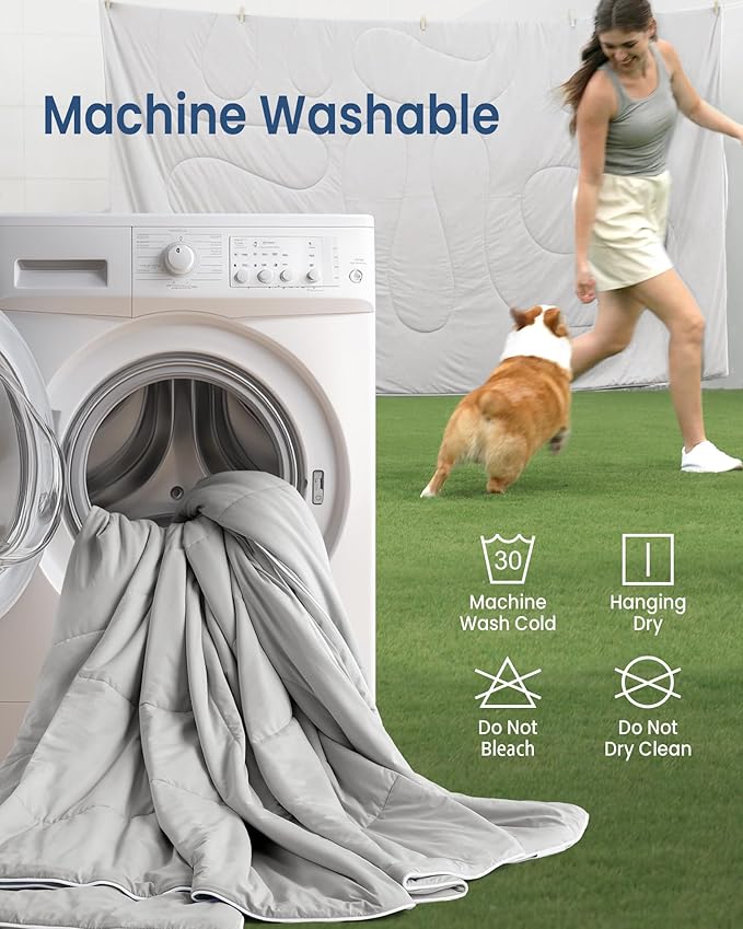 Cooling Comforter King Size, Breathable Blanket for Hot Sleepers & Night Sweats, Q-Max>0.46 Tech, Summer Lightweight & Skin-Friendly Bedding,106"x97", Light Gray