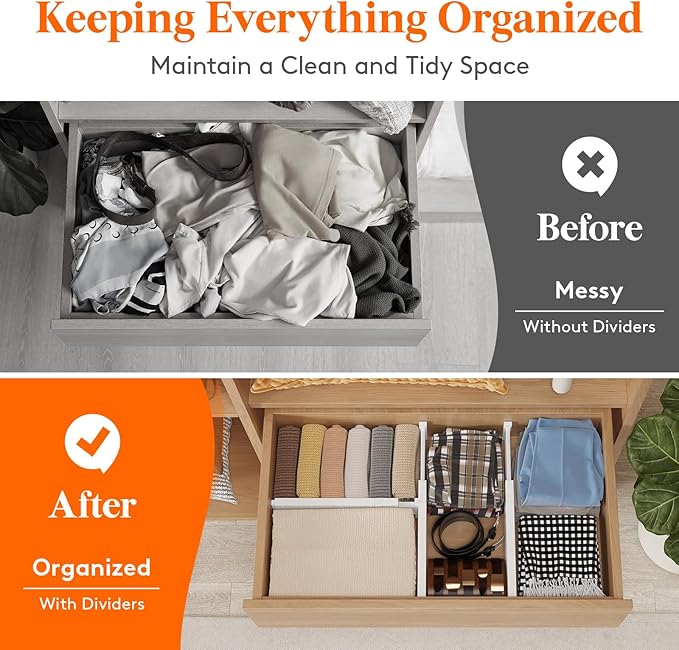 Lifewit 5 Pack Drawer Dividers Plastic 4" High, 13.5-22" Adjustable Drawer Organizers for Clothes, Expandable Dresser Separators in Bedroom/Bathroom/Kitchen/Fridge/Office Organization and Storage