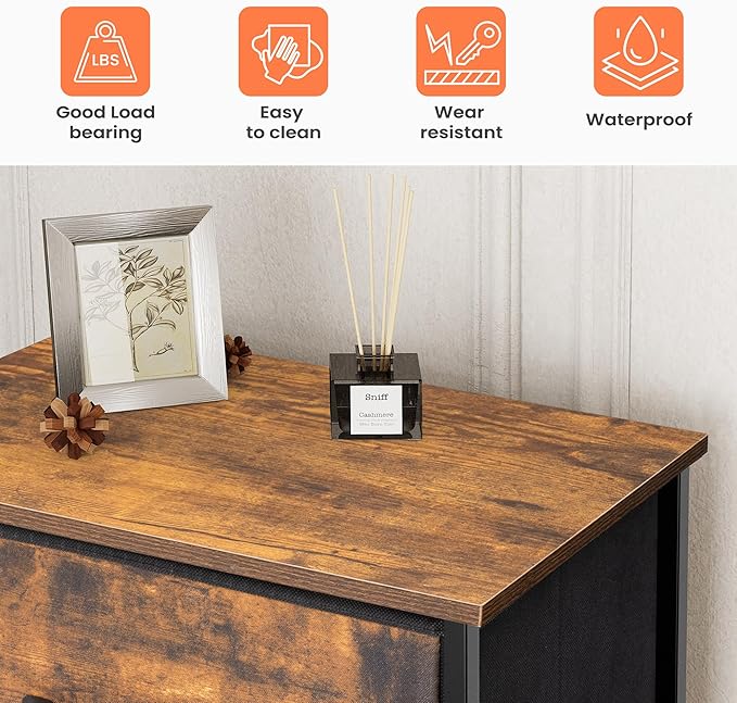 Crestlive Products Vertical Dresser Storage Tower - Sturdy Steel Frame, Wood Top, Easy Pull Fabric Bins- Organizer Unit for Bedroom, Hallway, Entryway, Closets - 6 Drawers (Rustic Brown)