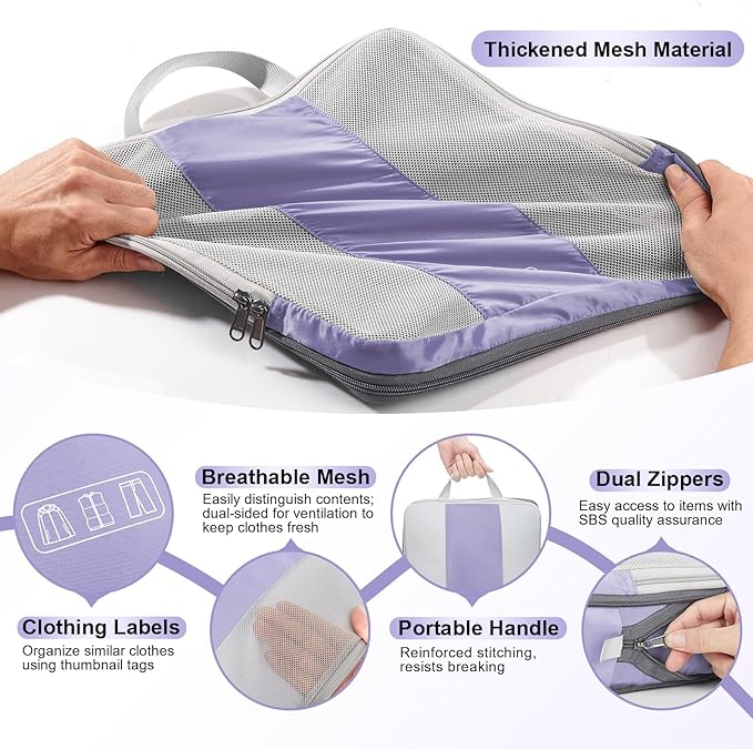 8 Set Compression Packing Cubes for Travel Essentials,Compressible Expandable Packing Cubes for Suitcase,OlarHike Luggage Organizer Bags for Travel,Handy Helper for Organizing Clothes(Purple Gray)