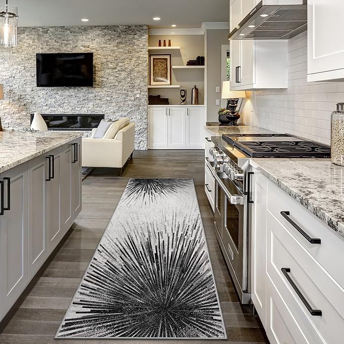 Lahome Modern Black Hallway Runner Rug - 2.5x8 Washable Kitchen Runner Rugs Non Skid, Abstract Print Ultra-Thin Non Slip Carpet for Entryway Laundry Room Foyer