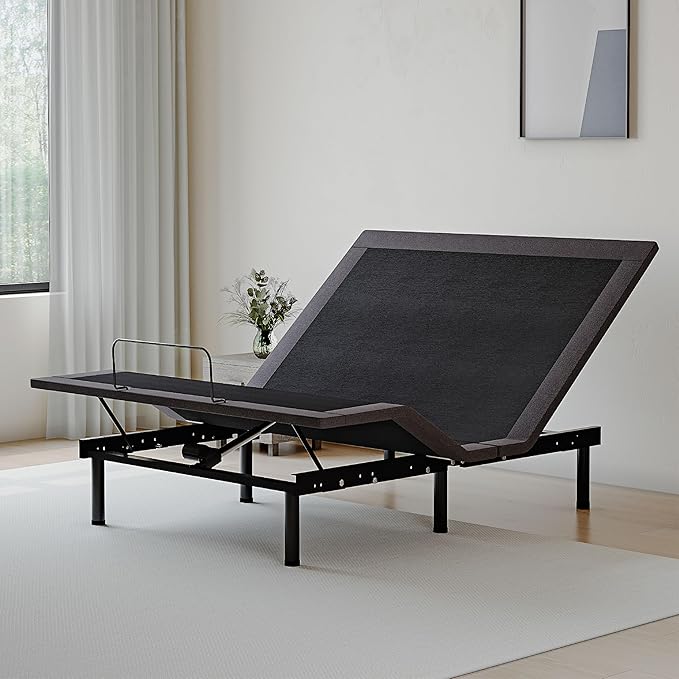 Full Adjustable Bed Base Frame,Electric Bed with Head and Foot Incline, Soft Cover & Zero Gravity & Wireless Remote with Backlight, 75"×54"×12",Black