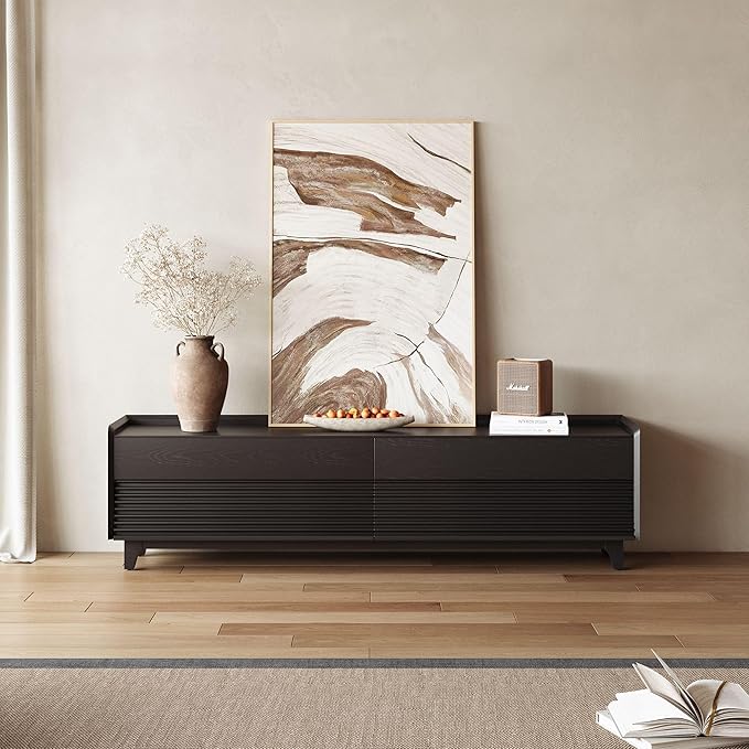 POVISON Fully-Assembled Mid Century Modern TV Stand with Legs, 78.74" Wood Media Console with Adjustable LED Light, Entertainment Center with Storage for Living Room