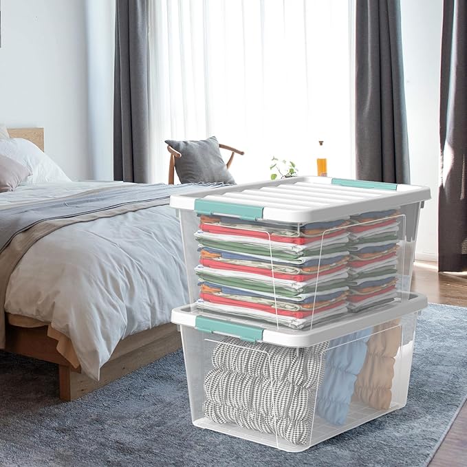 Pekky 6 Packs Clear Large Storage Containers Bins with Lid, Multipurpose 35 Quart Plastic Latch Box Tote