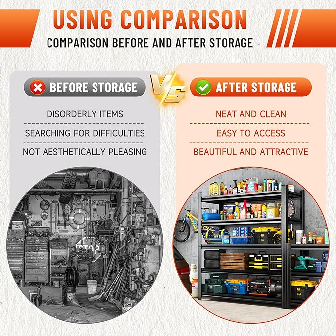 Heavy Duty Shelving 5-Tier Metal Shelves Unit 2500 lbs Capacity, Adjustable Garage Storage Racks for Warehouse Basement Garage, Easy Assembly, Size 45.3W x 19.7D x 63H