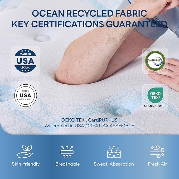 LIKIMIO 12 Inch Full Size Hybrid Mattress, Made in USA, Mattress in a Box, Gel Memory Foam with Cooling Tech, Pocket Springs with Edge Support, Motion Isolation, Medium Feel, Oeko-TEX, CertiPUR-US