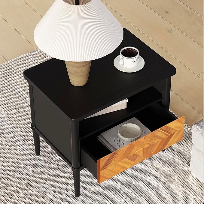 Lenia King Bed Frame with 2 Matching Nightstands – Modern Wood Platform Bed Set, Chevron Diamond Design, No Box Spring Needed, Slatted Support (Teak Brown, King)