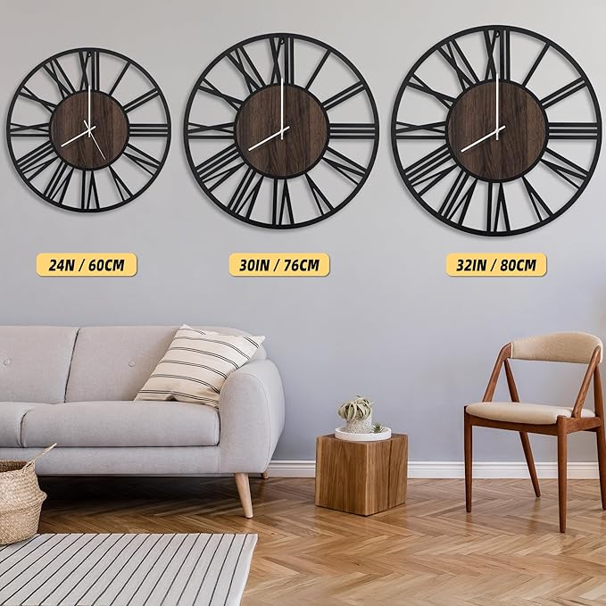 LEIKE Large Wall Clocks with Night Light Battery Operated,Silent Non Ticking,Rustic Modern Big Wood Clock for Living Room, Bedroom,Kitchen,Farmhouse,Office,Home Decor-30 Inch(Roman Numerals)