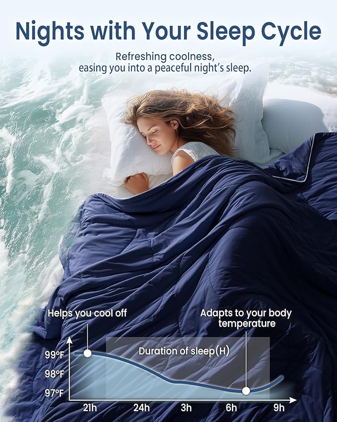 Cooling Comforter King Size, Breathable Blanket for Hot Sleepers & Night Sweats, Q-Max>0.46 Tech, Summer Lightweight & Skin-Friendly Bedding,106"x97", Dark Blue