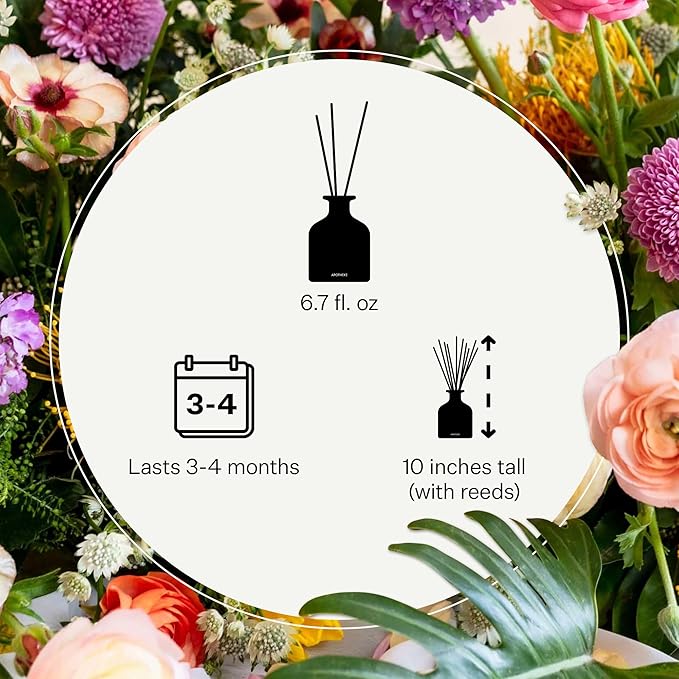 Apotheke Luxury Scented Reed Diffuser for Home, Santal Rock Rose - 6.7 Fl Oz Essential Oil Aromatherapy - 10 Rattan Scent Sticks Room Diffuser - Long-Lasting Fragrance for Bedroom, Home, Bathroom