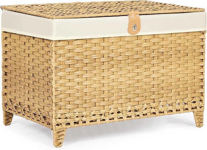 Wicker Storage Basket with Lid,Rattan Shelf Basket with Removable Liner Bag,160L Storage Bin,Storage Trunk with Heightened Feet,Storage Container for Wardrobe,Home Organizer